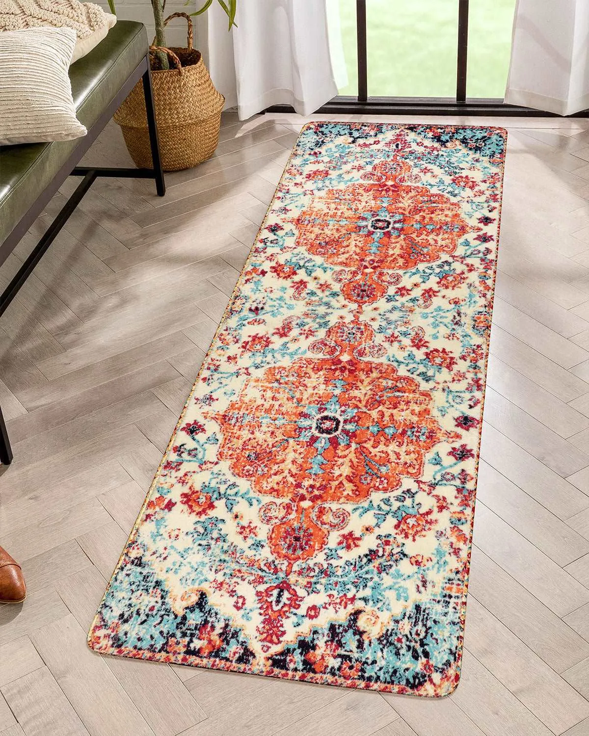 Reine Bohemian Floral Medallion Orange Area Rug