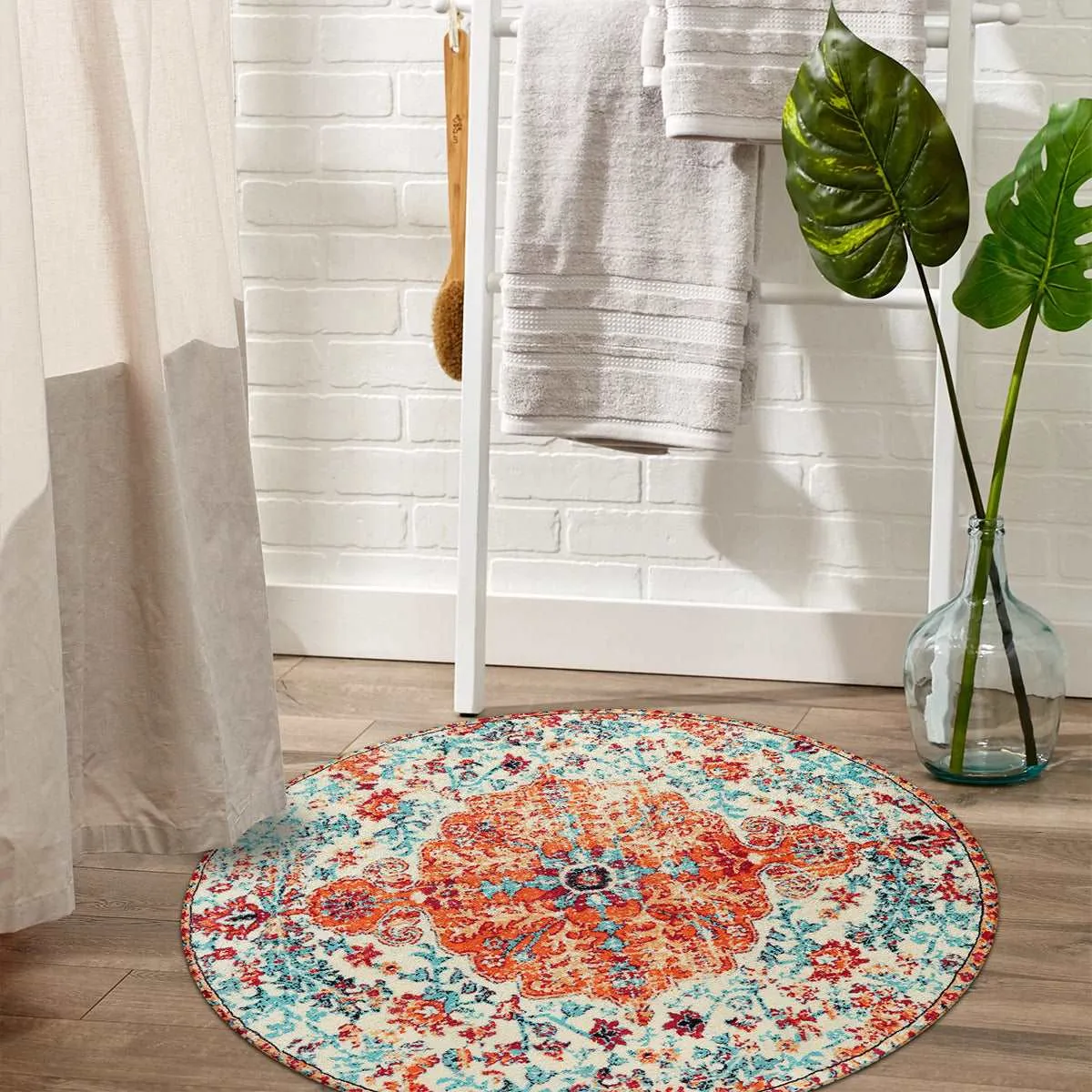 Reine Bohemian Floral Medallion Orange Area Rug