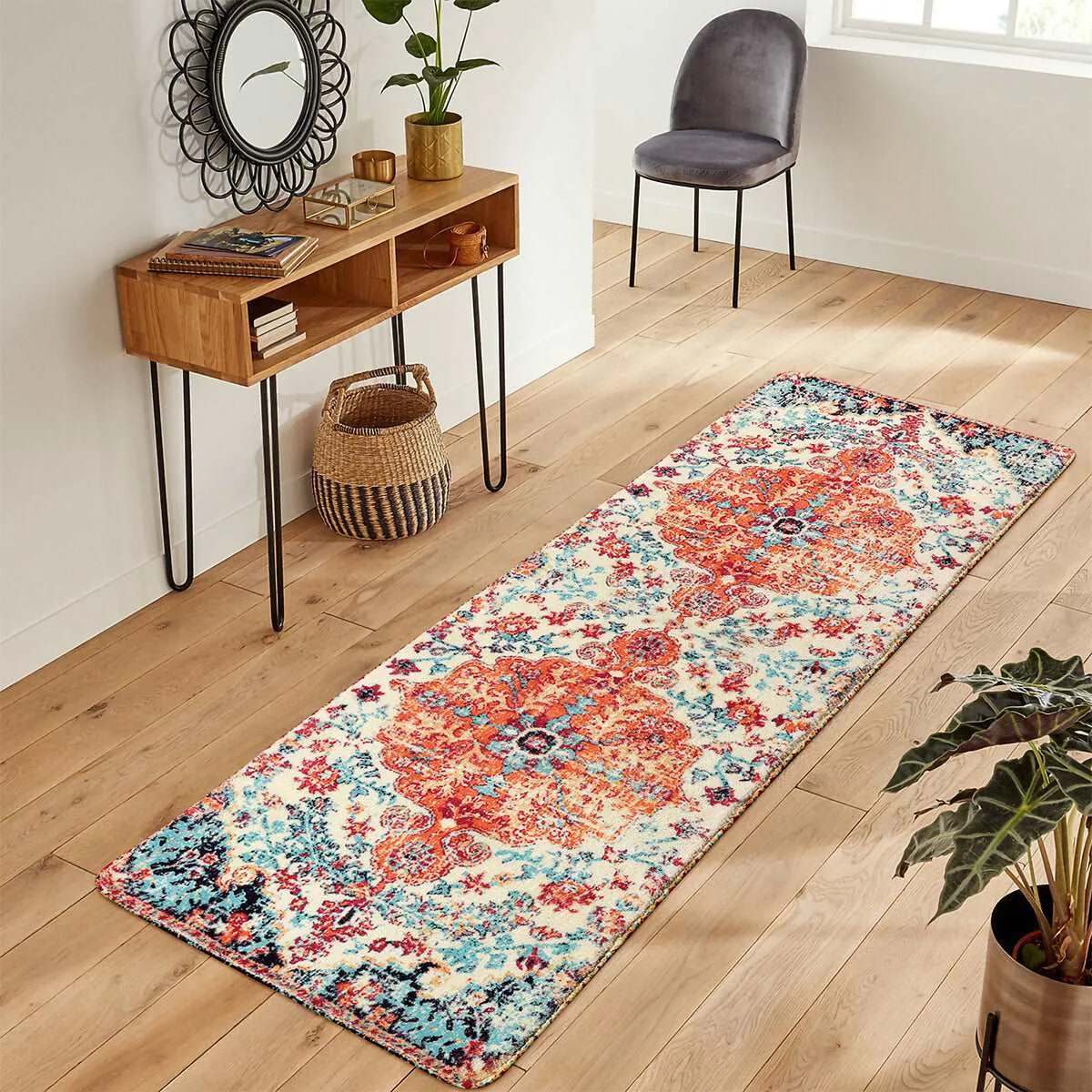 Reine Bohemian Floral Medallion Orange Area Rug