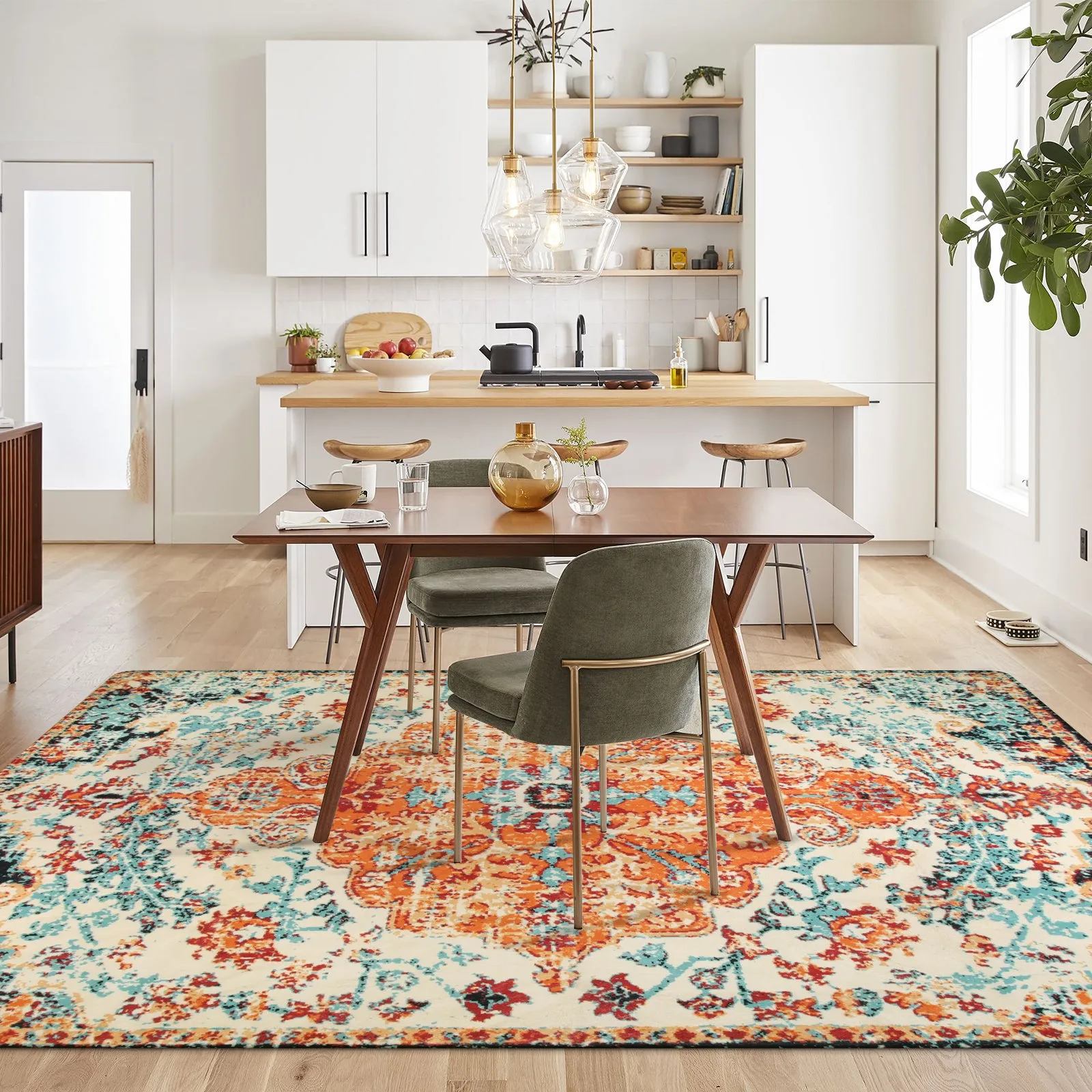 Reine Bohemian Floral Medallion Orange Area Rug