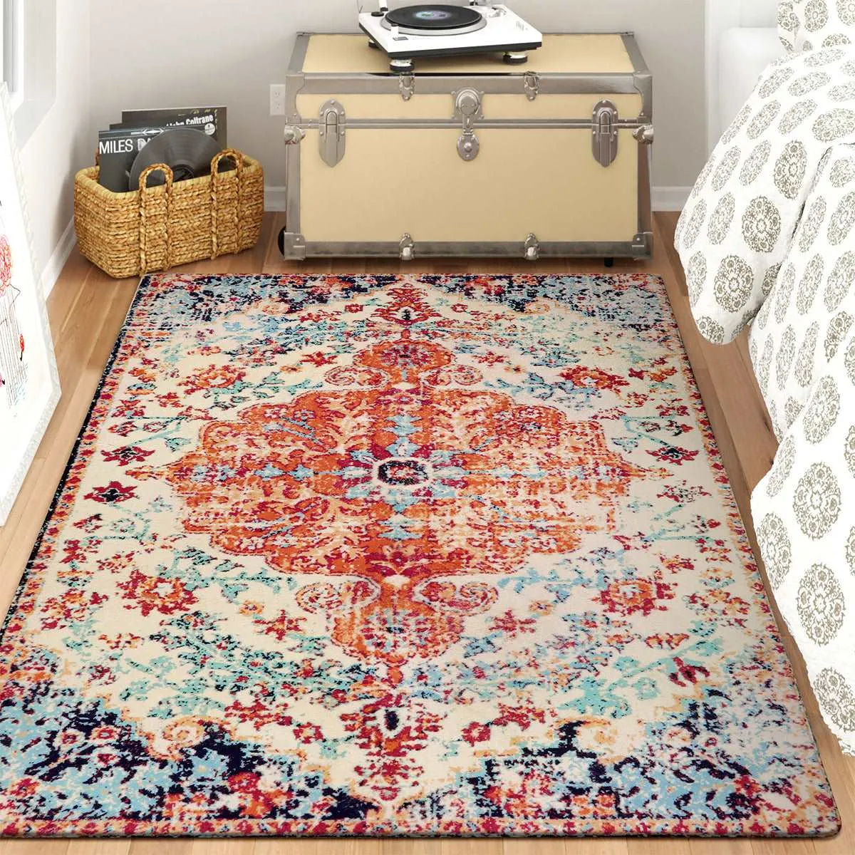 Reine Bohemian Floral Medallion Orange Area Rug