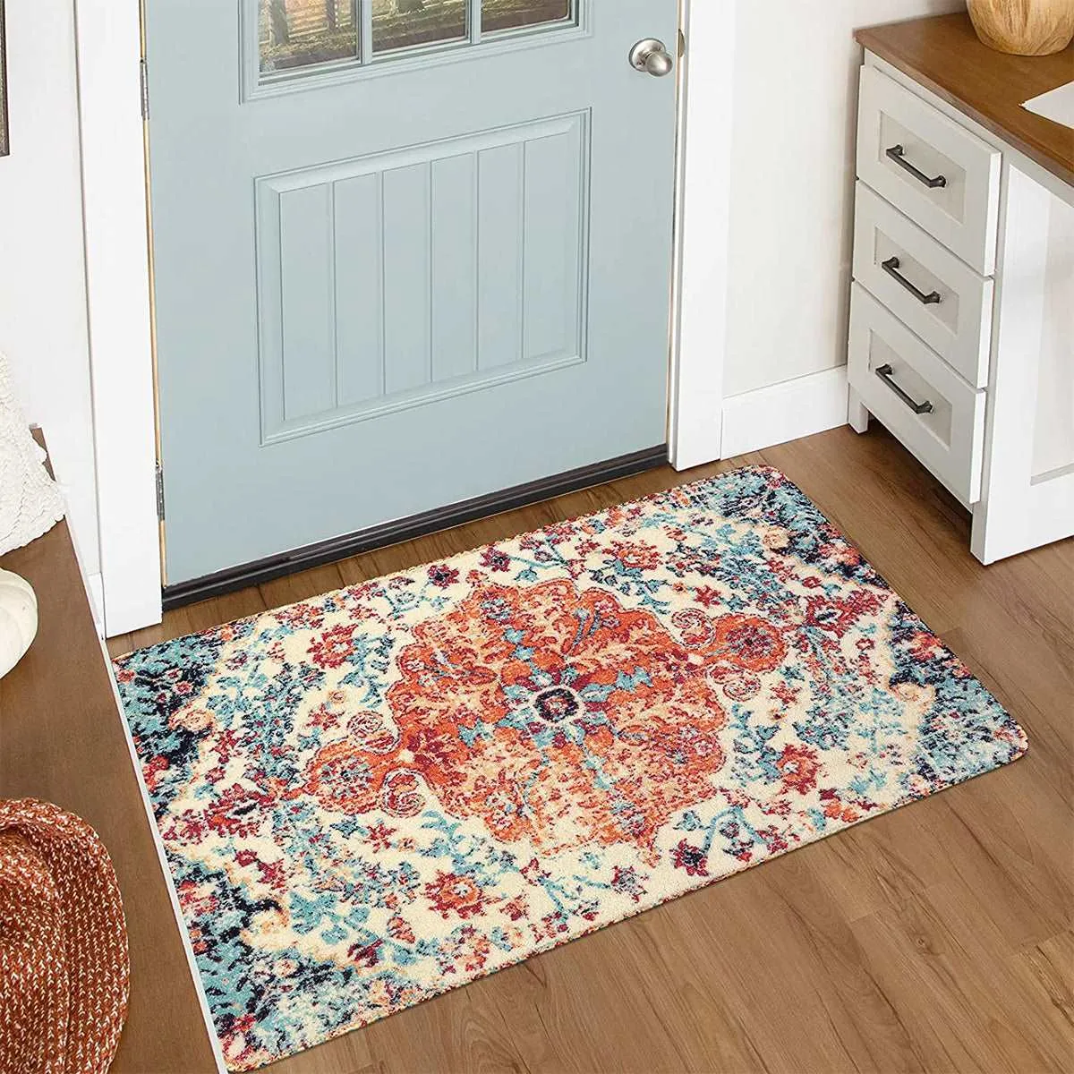 Reine Bohemian Floral Medallion Orange Area Rug