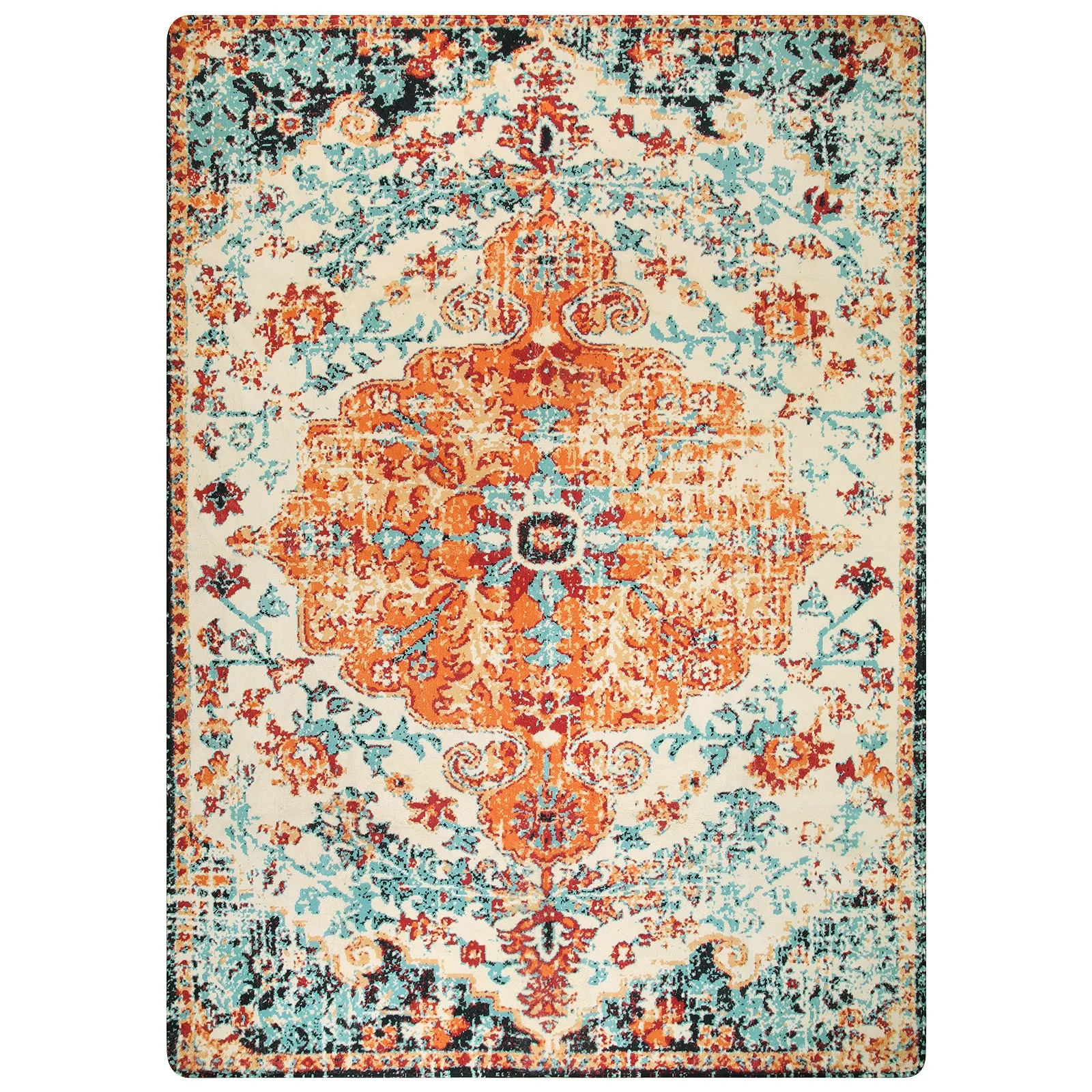 Reine Bohemian Floral Medallion Orange Area Rug