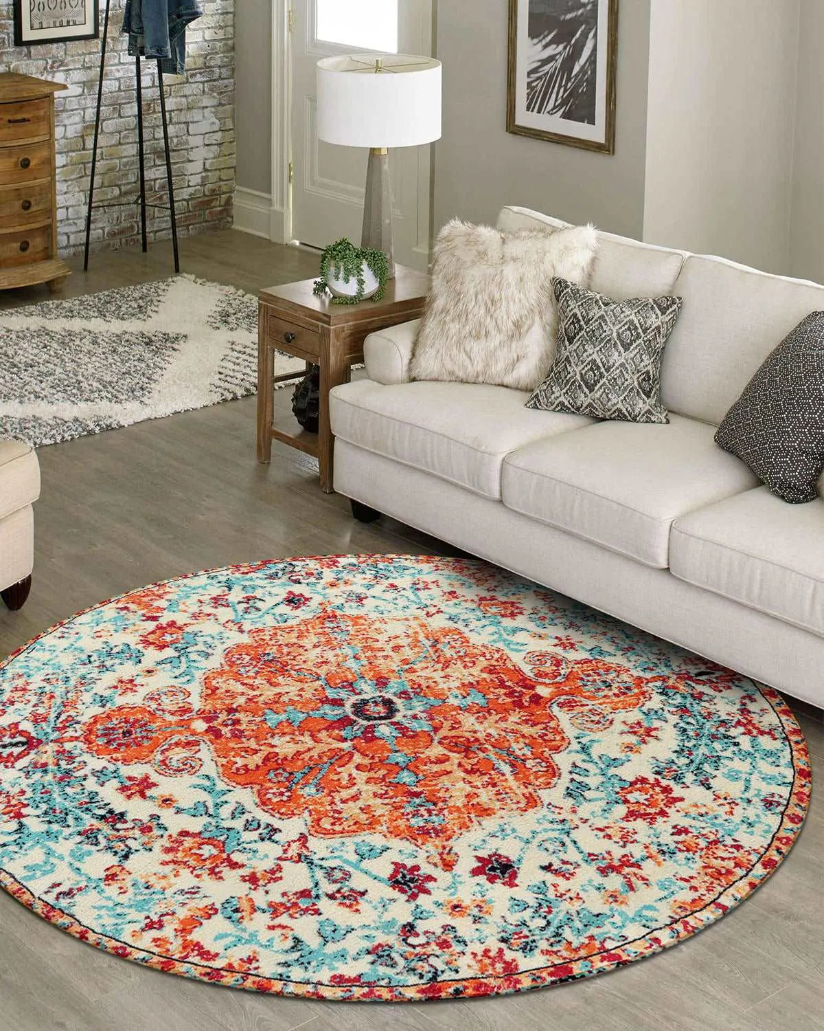 Reine Bohemian Floral Medallion Orange Area Rug