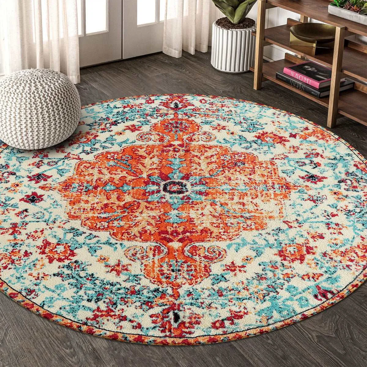 Reine Bohemian Floral Medallion Orange Area Rug