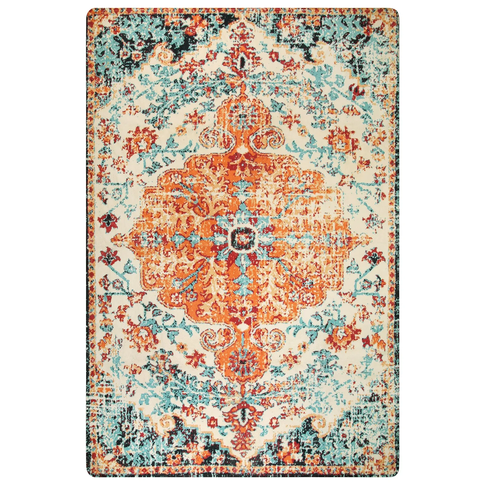 Reine Bohemian Floral Medallion Orange Area Rug