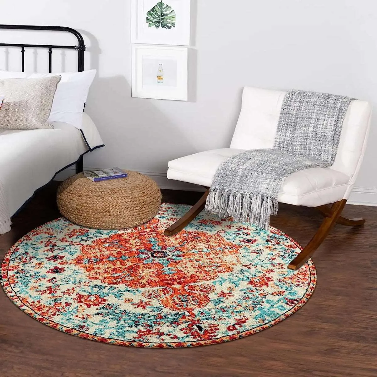 Reine Bohemian Floral Medallion Orange Area Rug