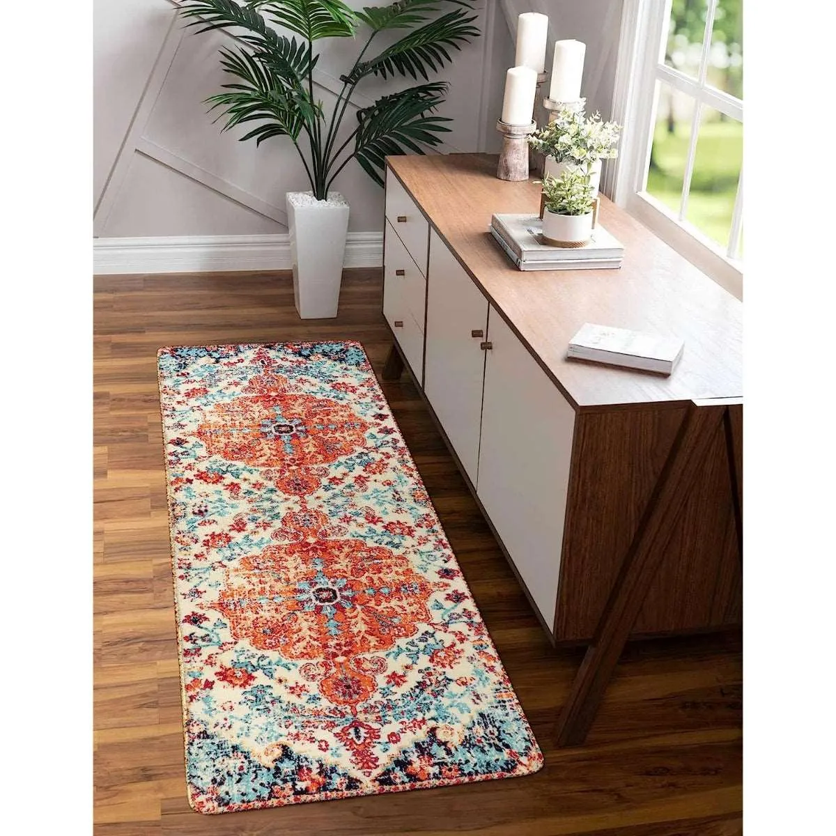 Reine Bohemian Floral Medallion Orange Area Rug