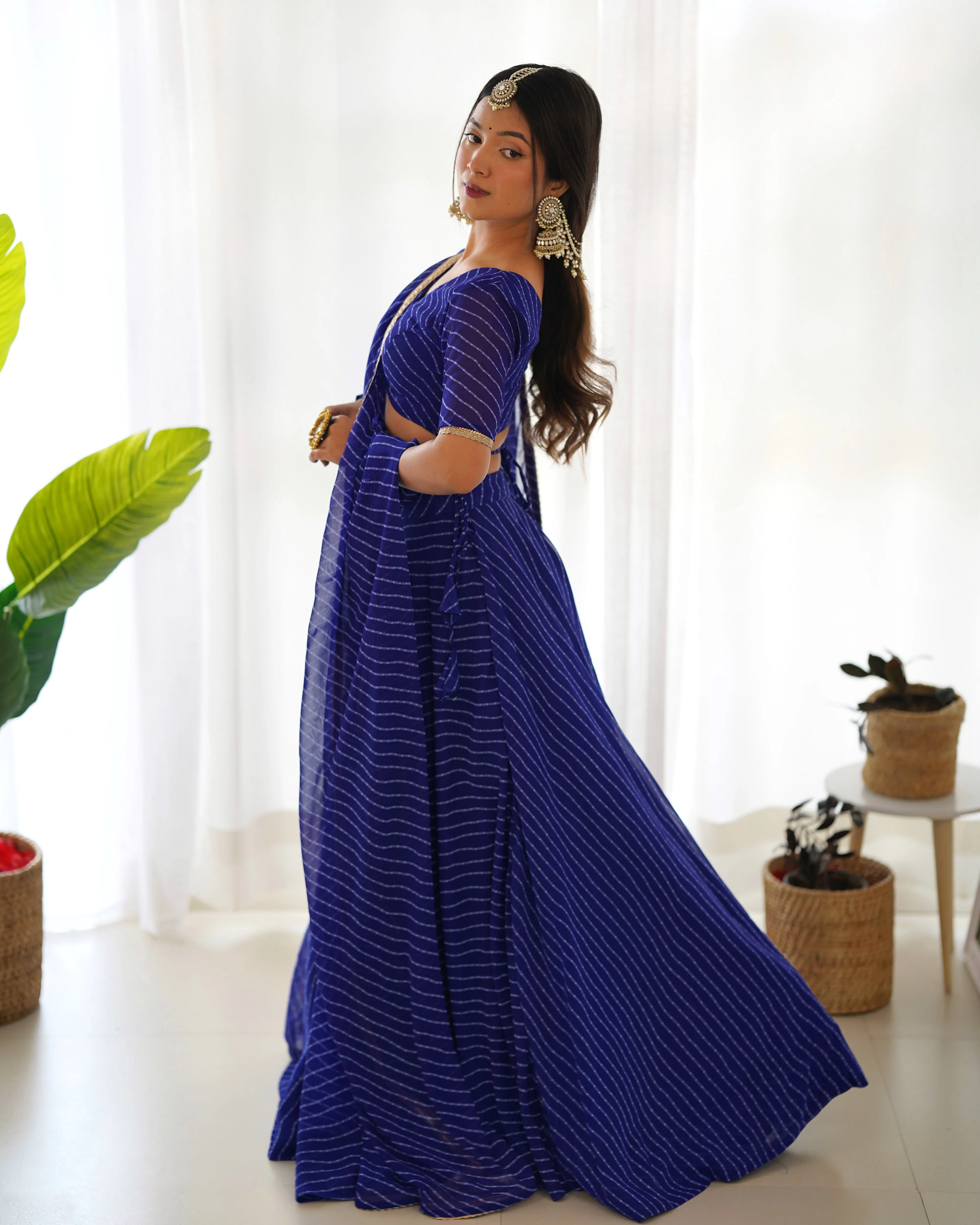 Royal Blue Exquisite Designer Lehenga Choli in Pure Fox Georgette Laheriya Print, Ready-to-Wear