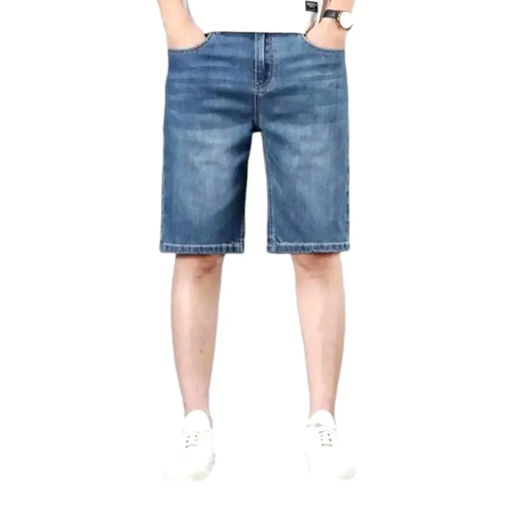 Sanded light wash stylish men's denim shorts