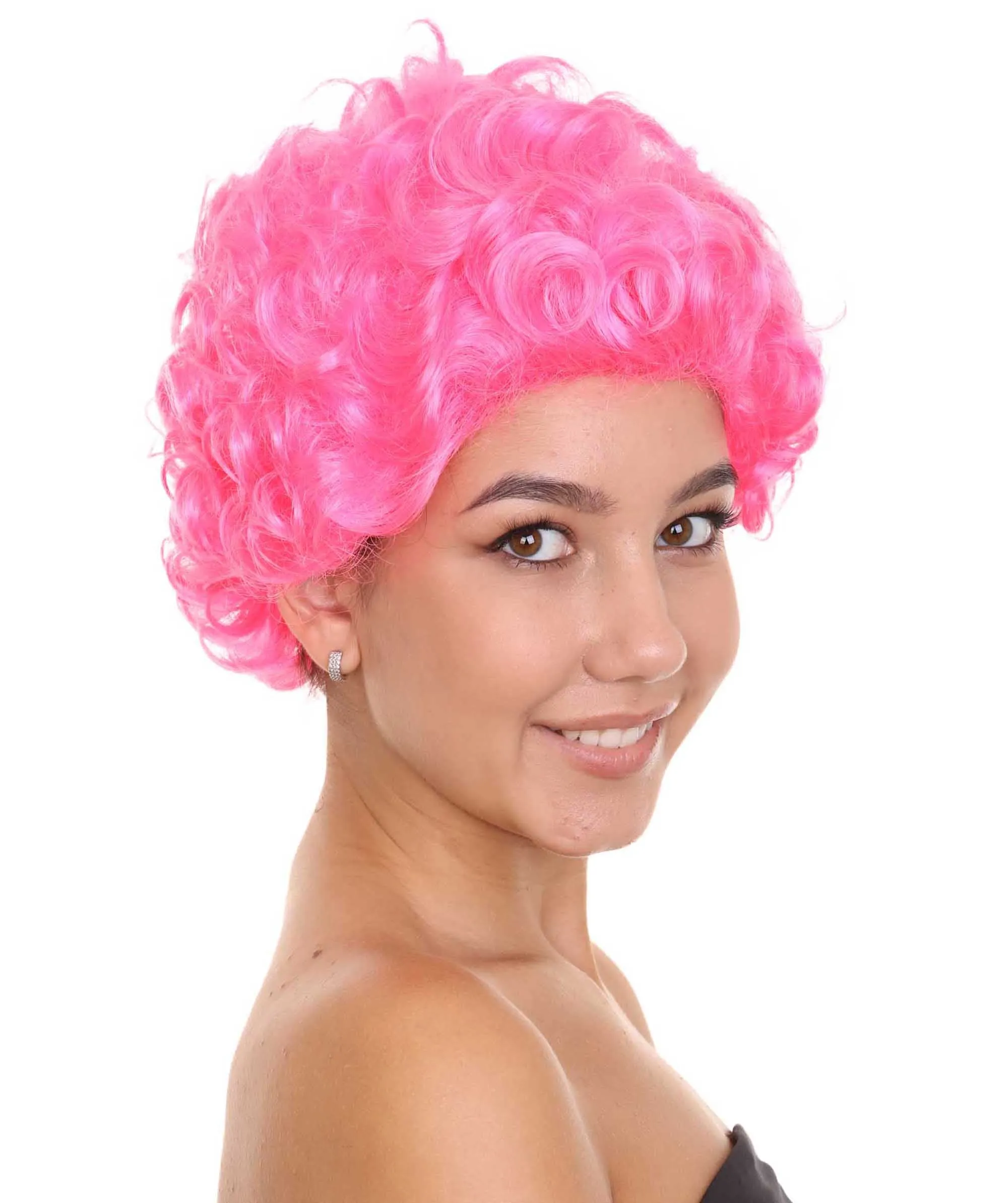 Short Curly Pink Womens Wig | All back Party Ready Fancy Cosplay Halloween Wig | Premium Breathable Capless Cap