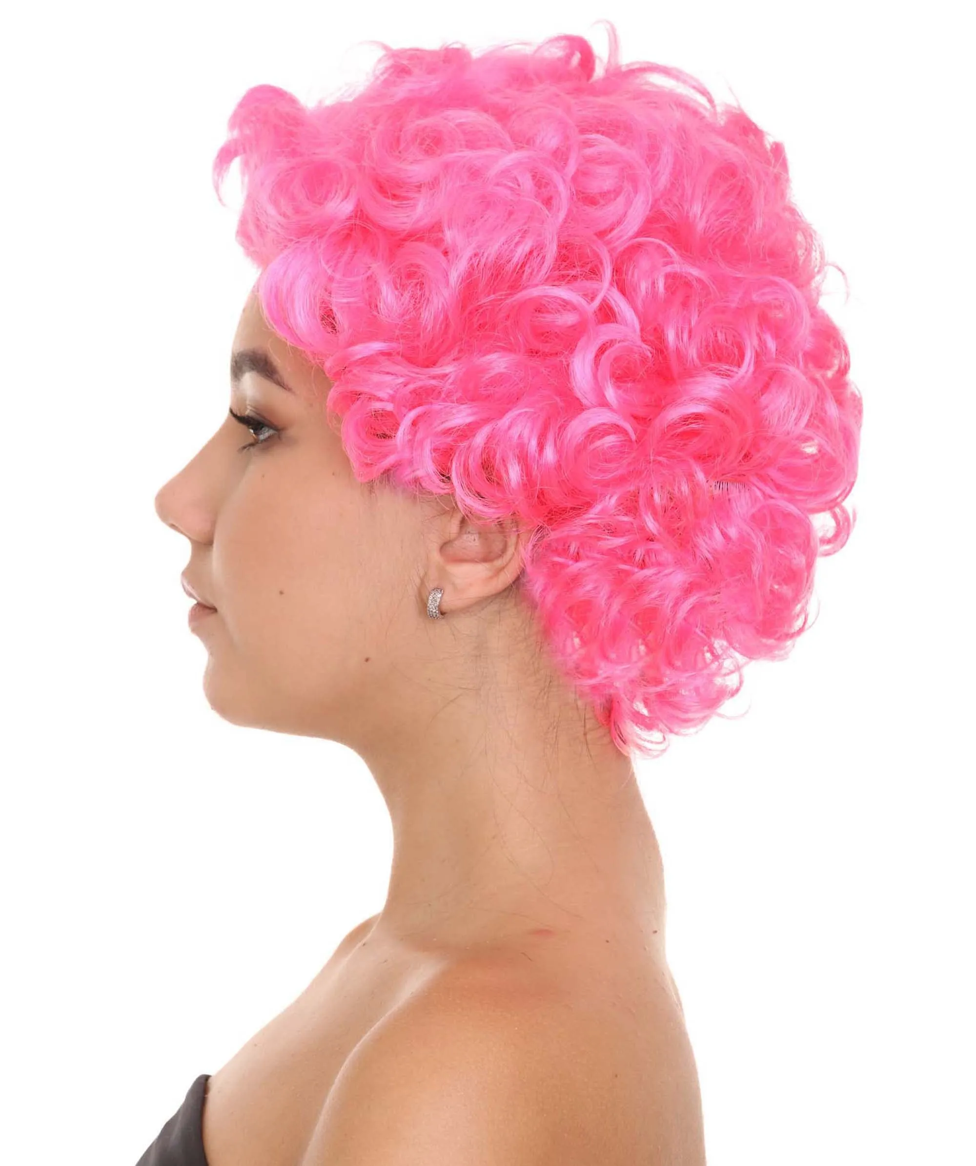 Short Curly Pink Womens Wig | All back Party Ready Fancy Cosplay Halloween Wig | Premium Breathable Capless Cap