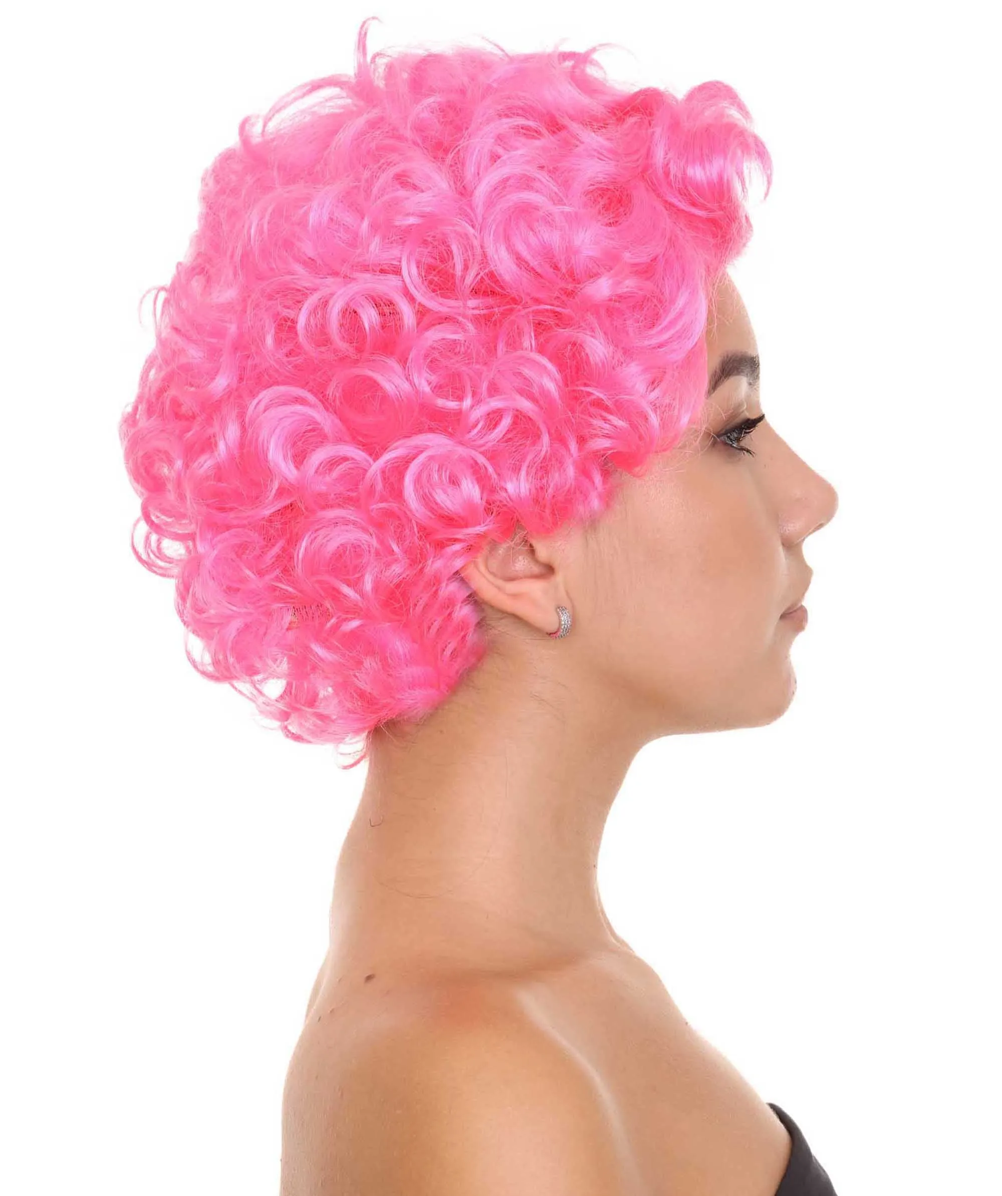 Short Curly Pink Womens Wig | All back Party Ready Fancy Cosplay Halloween Wig | Premium Breathable Capless Cap