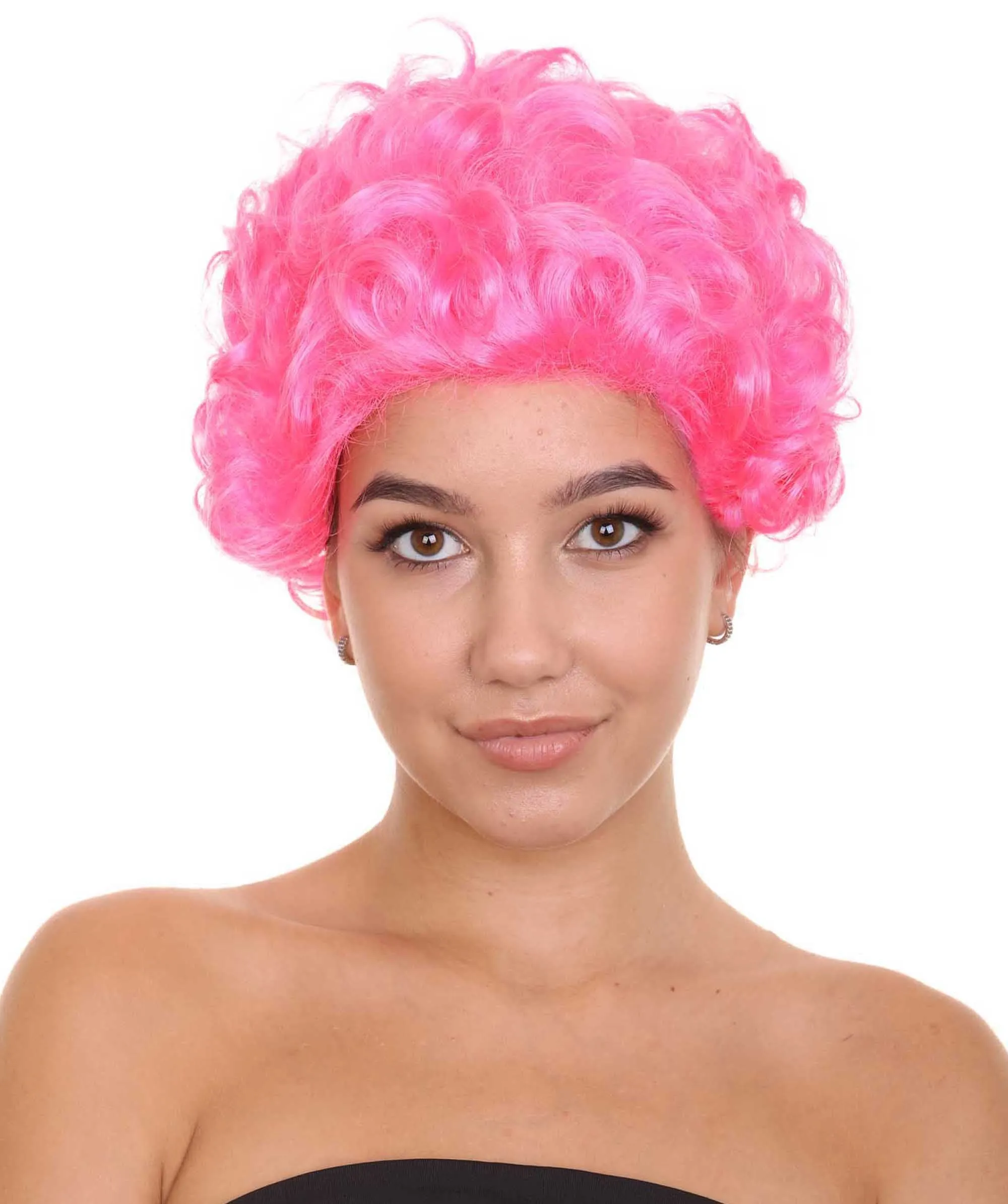 Short Curly Pink Womens Wig | All back Party Ready Fancy Cosplay Halloween Wig | Premium Breathable Capless Cap