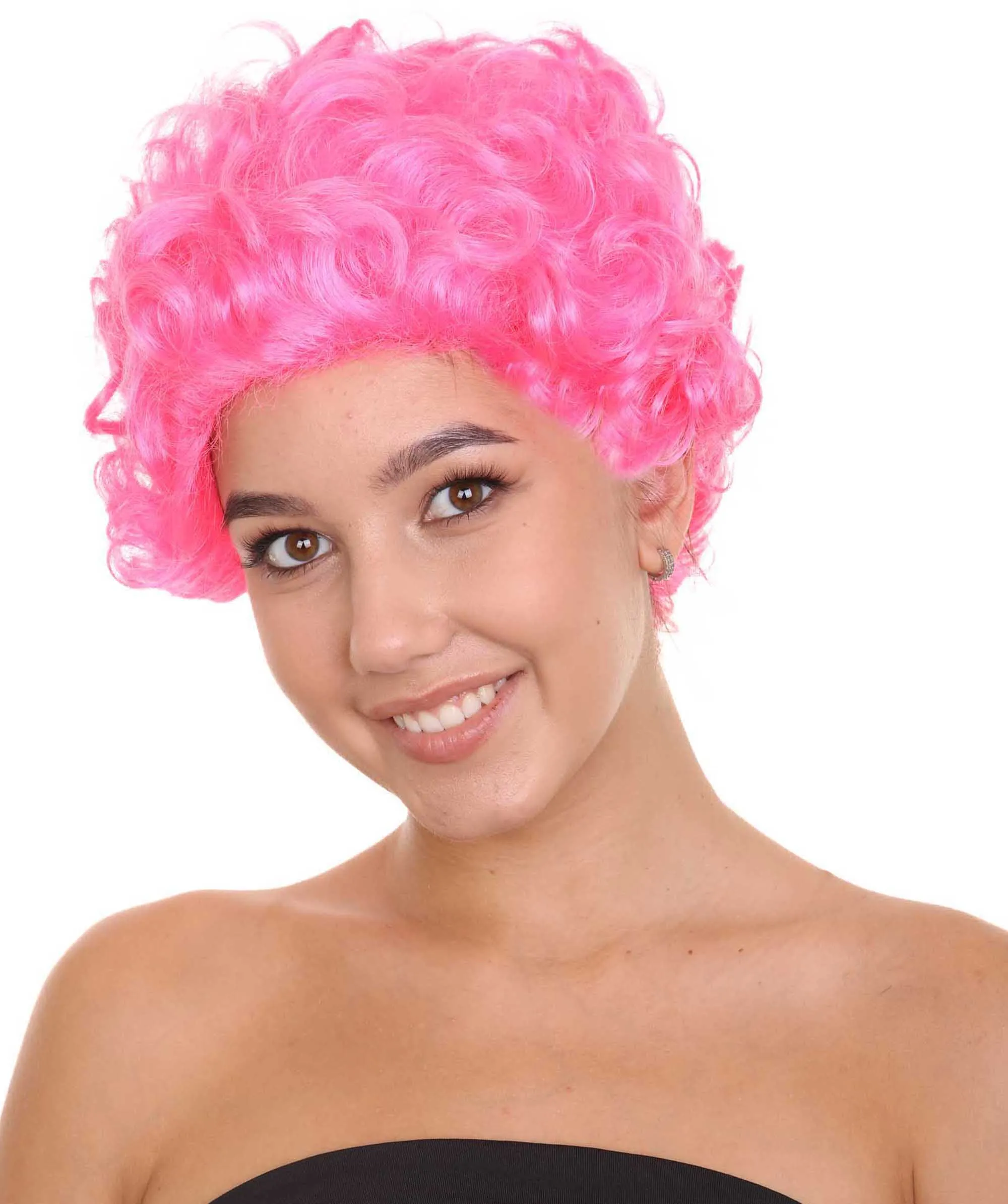 Short Curly Pink Womens Wig | All back Party Ready Fancy Cosplay Halloween Wig | Premium Breathable Capless Cap