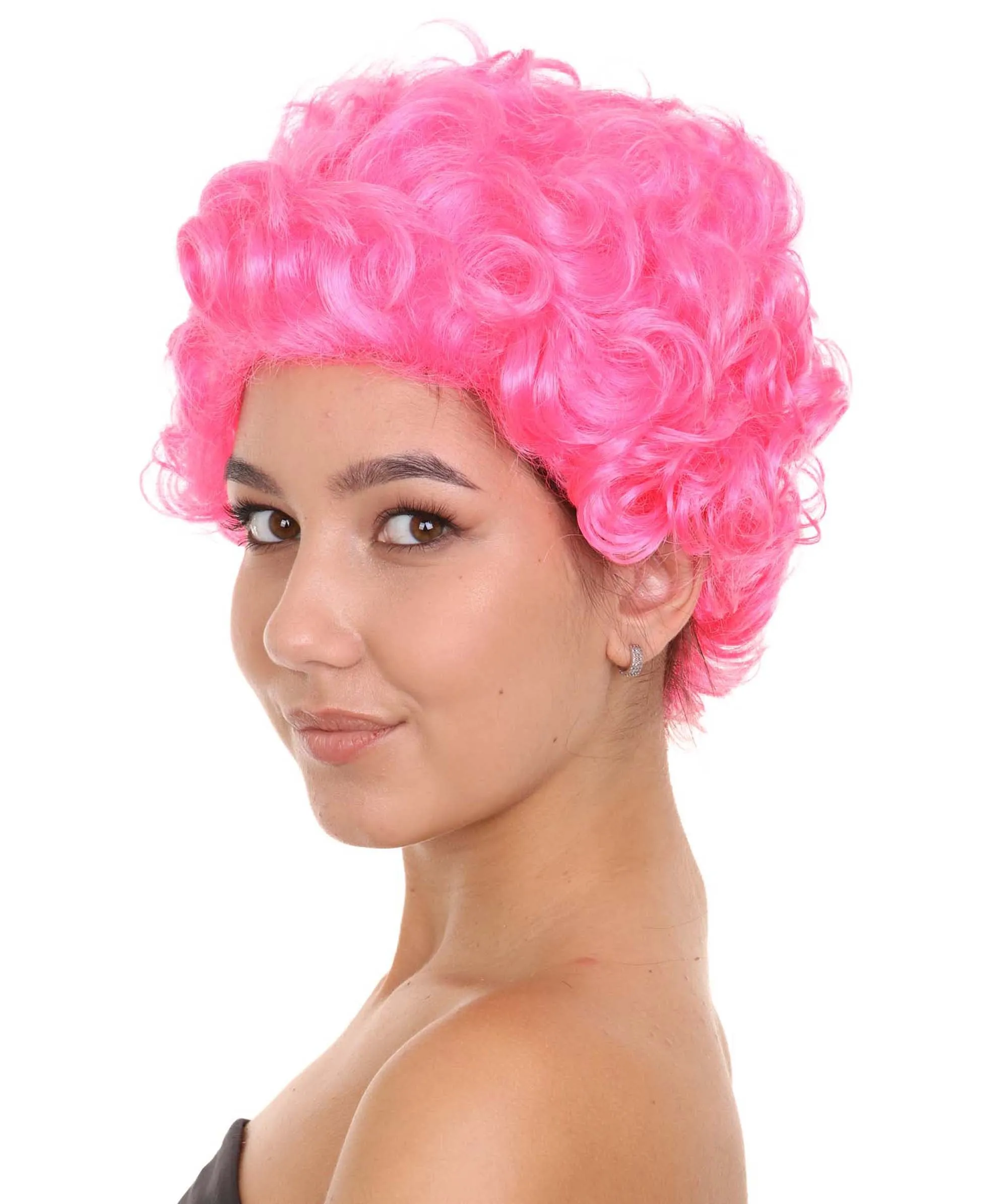 Short Curly Pink Womens Wig | All back Party Ready Fancy Cosplay Halloween Wig | Premium Breathable Capless Cap