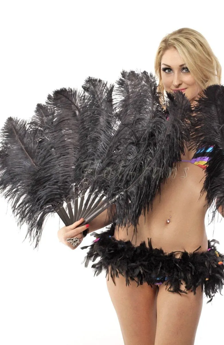 Single layer Black Beginner’s Ostrich Feather Fan 25"x 45"