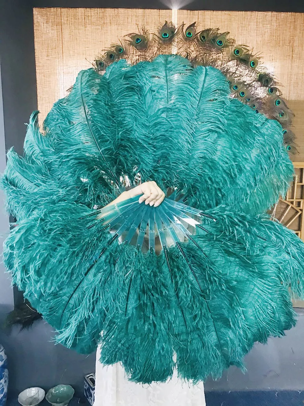 Single layer Teal Beginner’s Ostrich Feather Fan 25"x 45"