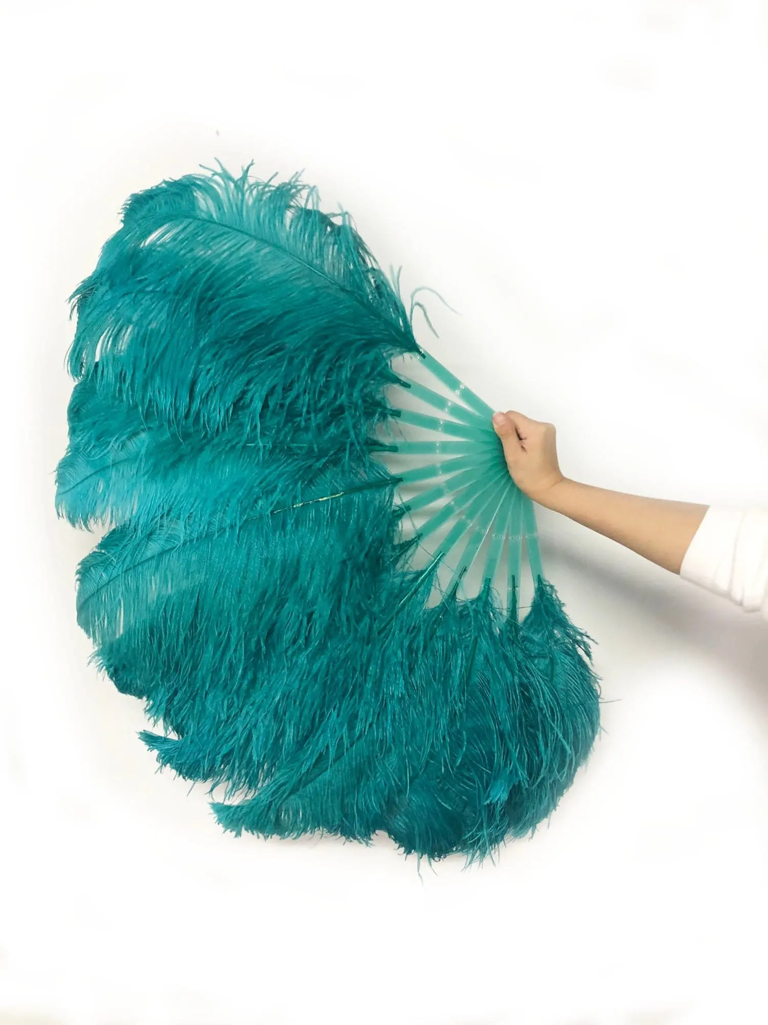 Single layer Teal Beginner’s Ostrich Feather Fan 25"x 45"