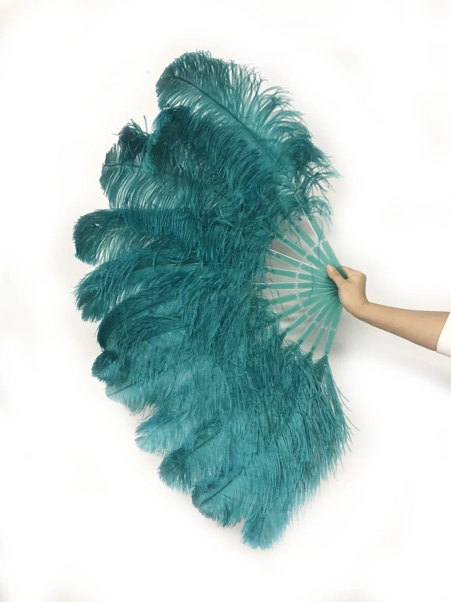 Single layer Teal Beginner’s Ostrich Feather Fan 25"x 45"