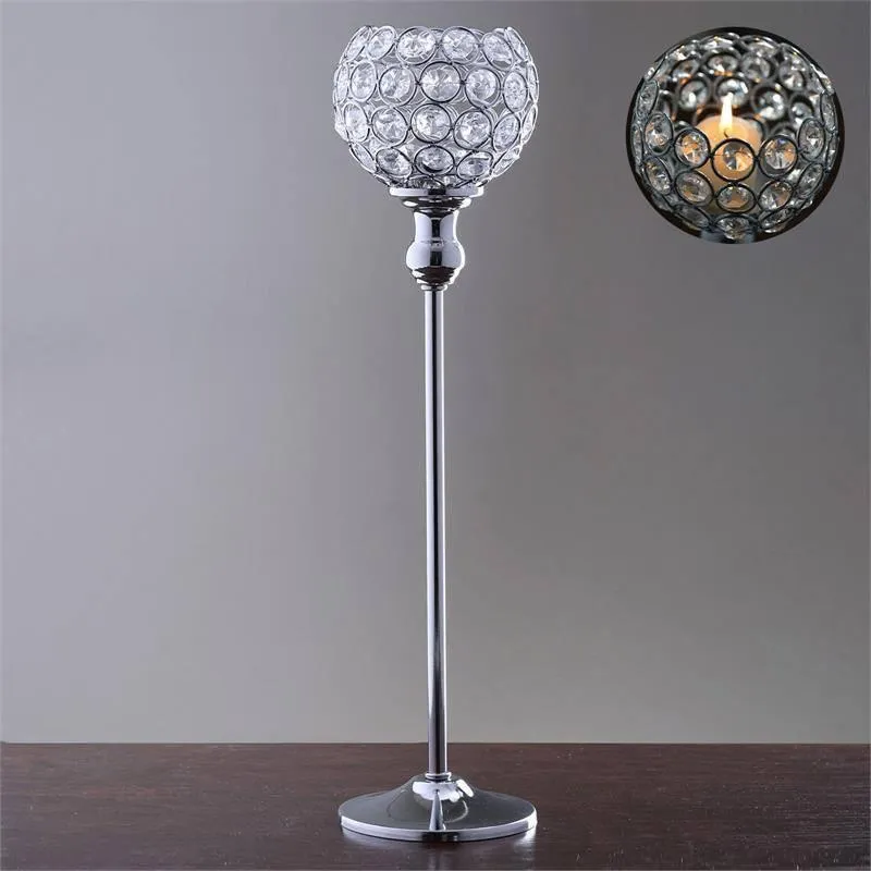 Sleek Pillar Crystal Votive Tealight Candle Holder Wedding Centerpiece - 16" Tall