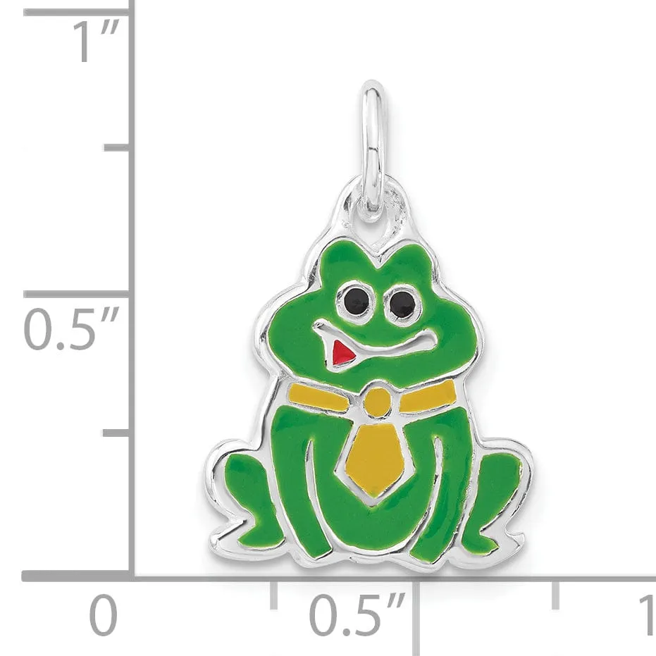 Solid Sterling Silver Enameled Frog Charm