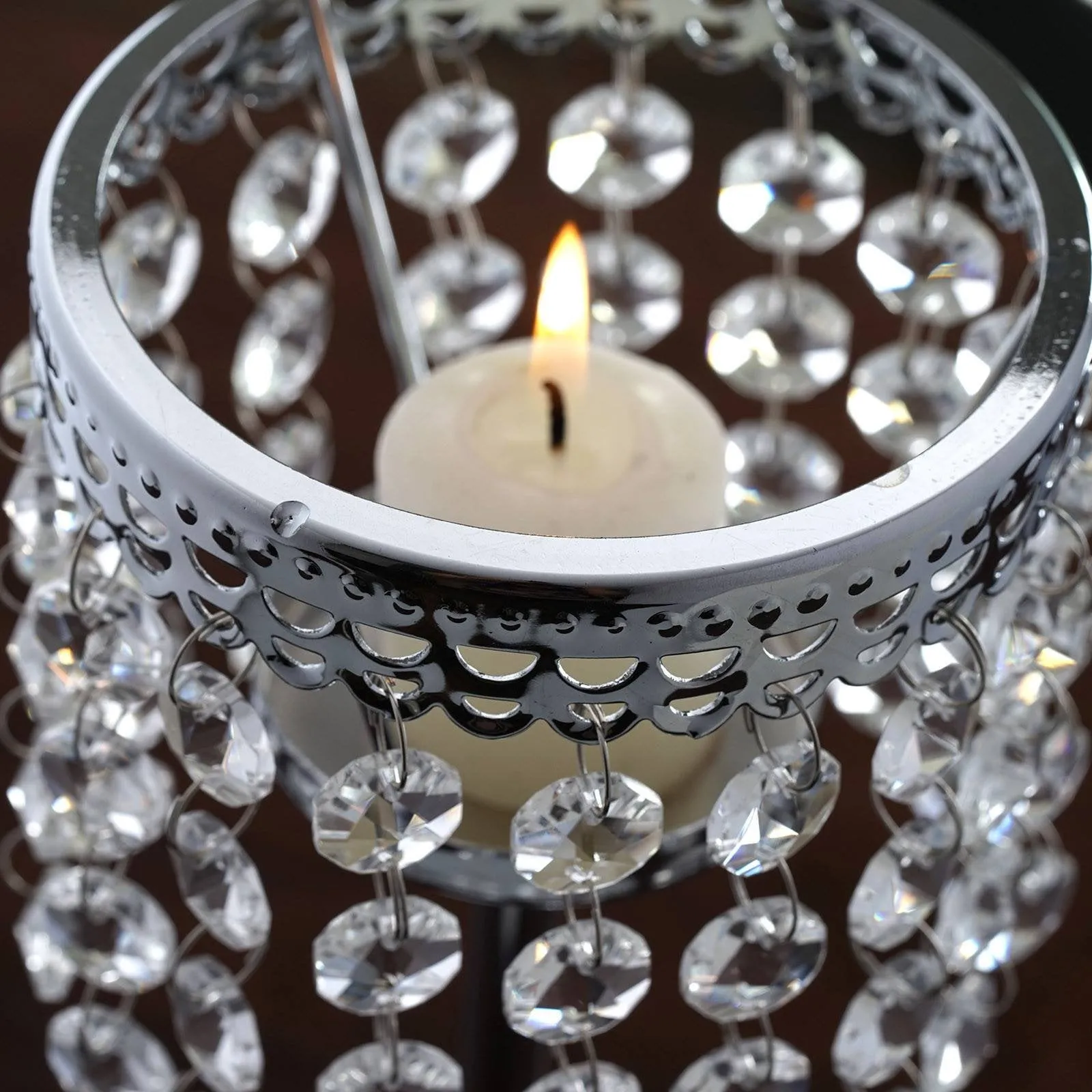 Stunning  Metal Votive Tealight Crystal Candle Holder Wedding Centerpiece - 11.5"