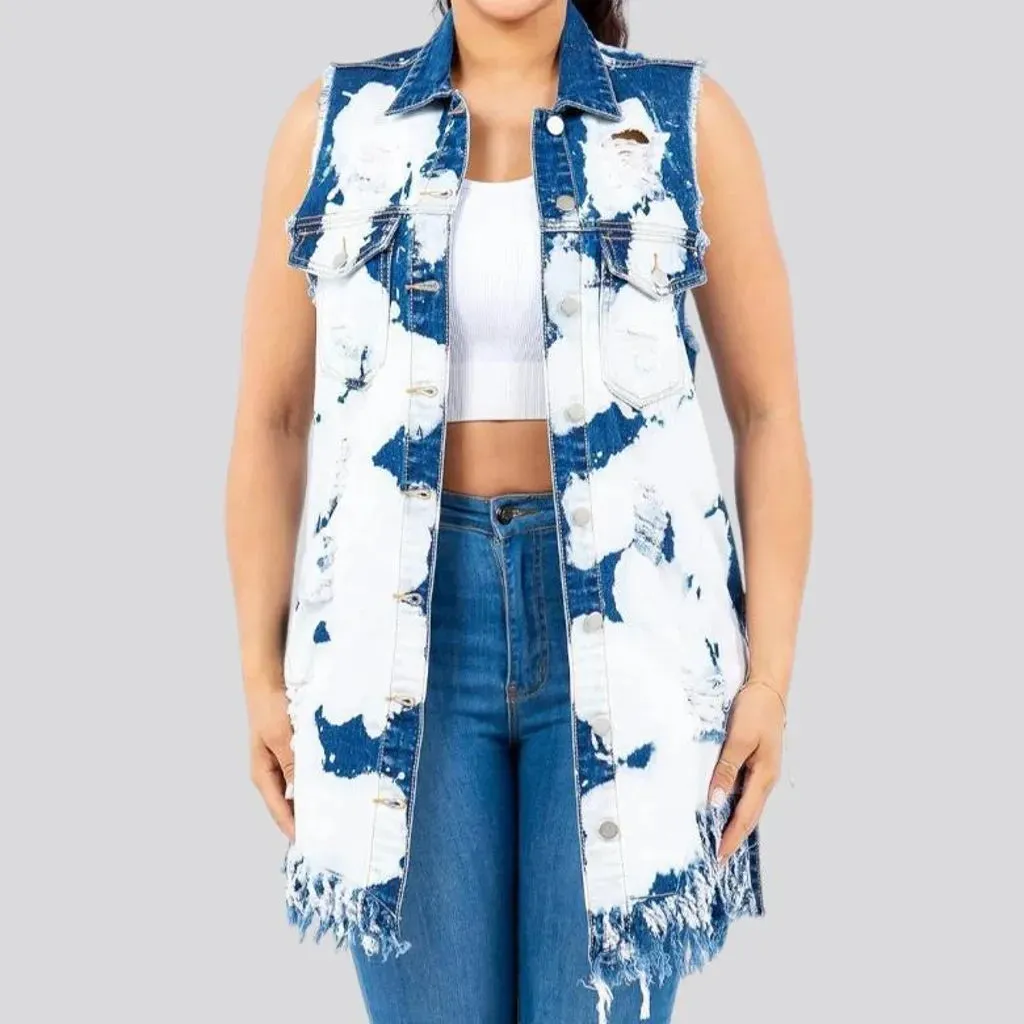 Stylish slim fit boho denim vest for ladies