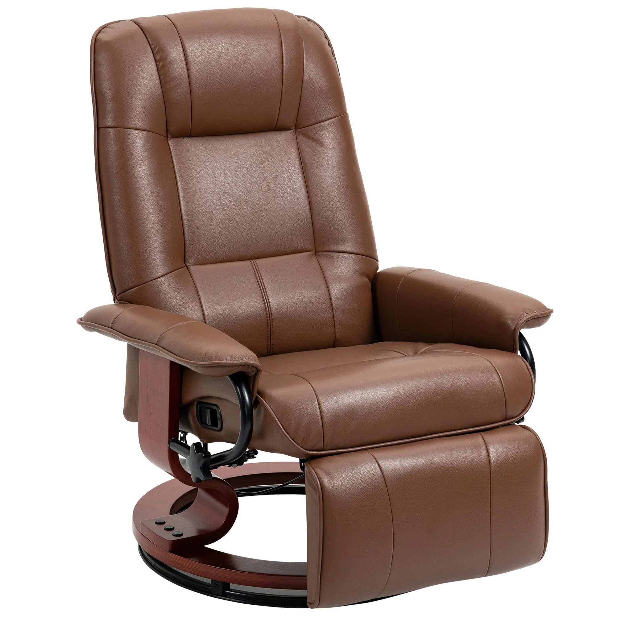 Swivel Recliner, Faux Leather Reclining Chair, Upholstered Armchair with Wooden Base for Living Room, Bedroom, Brown