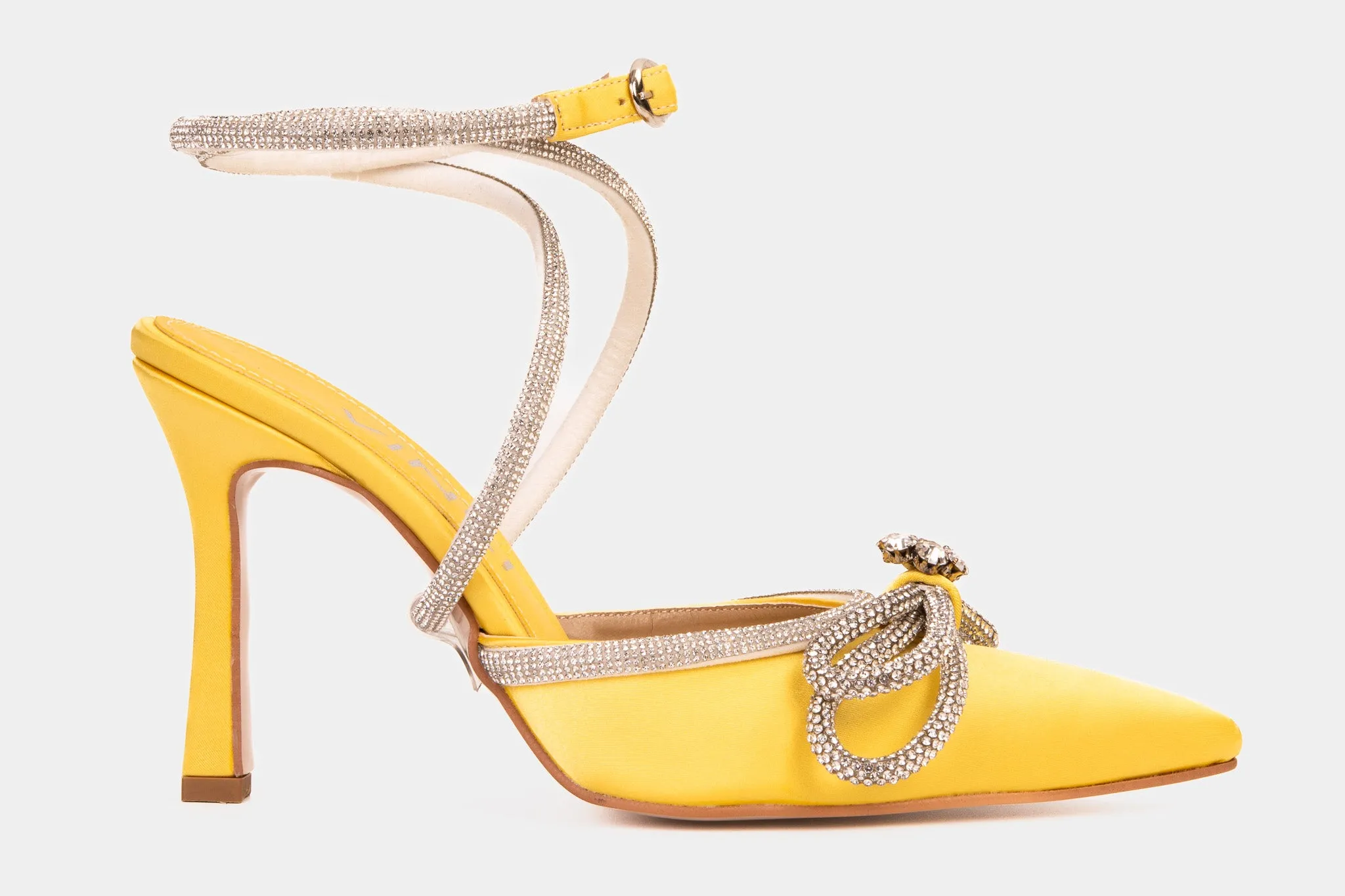 The Floransa Yellow Leather Pointy Toe Ankle Strap Women Sandal