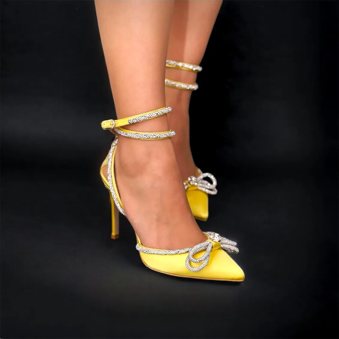 The Floransa Yellow Leather Pointy Toe Ankle Strap Women Sandal