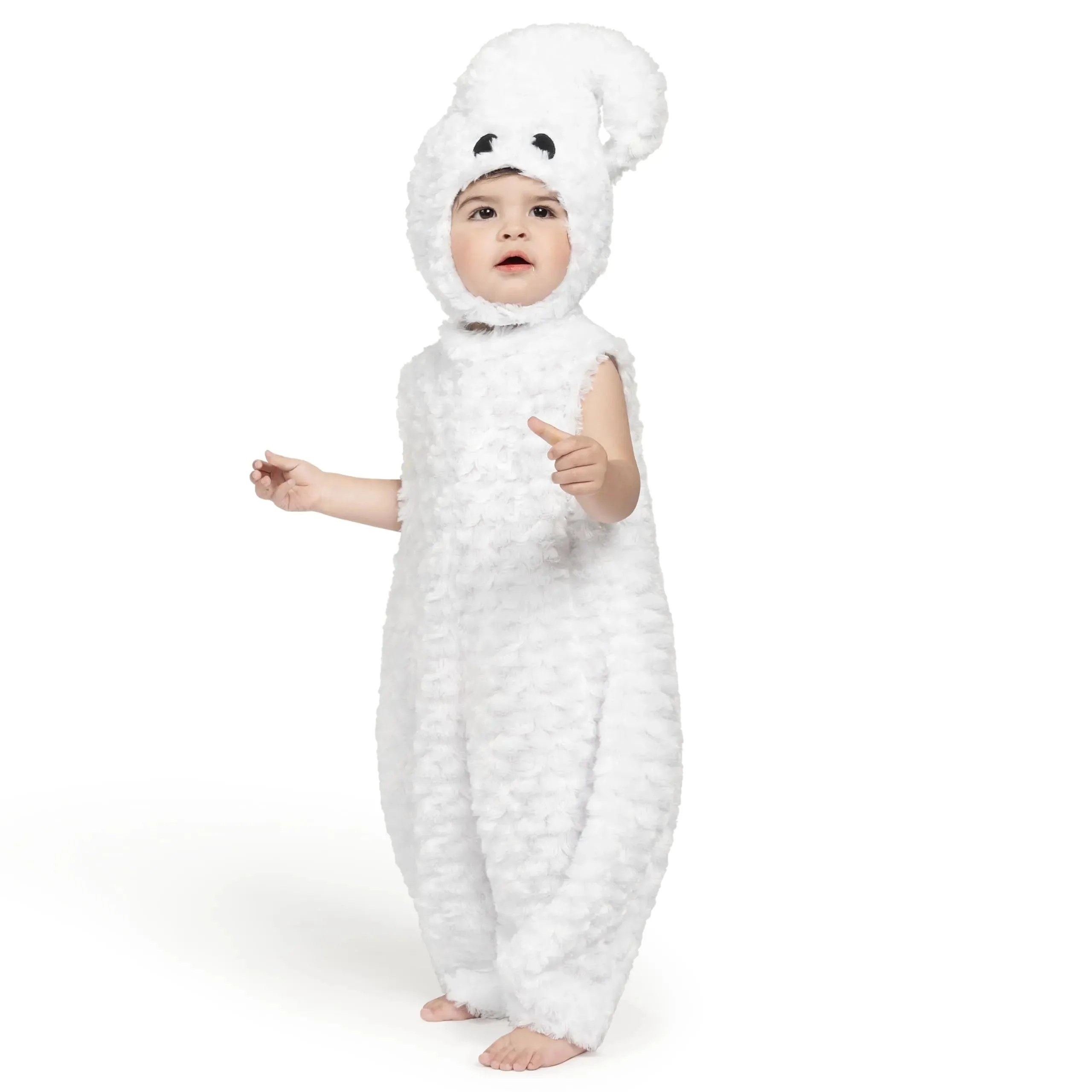 Toddlers Halloween Ghost Costume, White Belly Ghost Jumpsuit with Hood