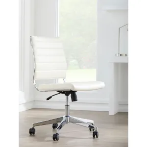 White Leather Armless Modern Rolling Office Chair