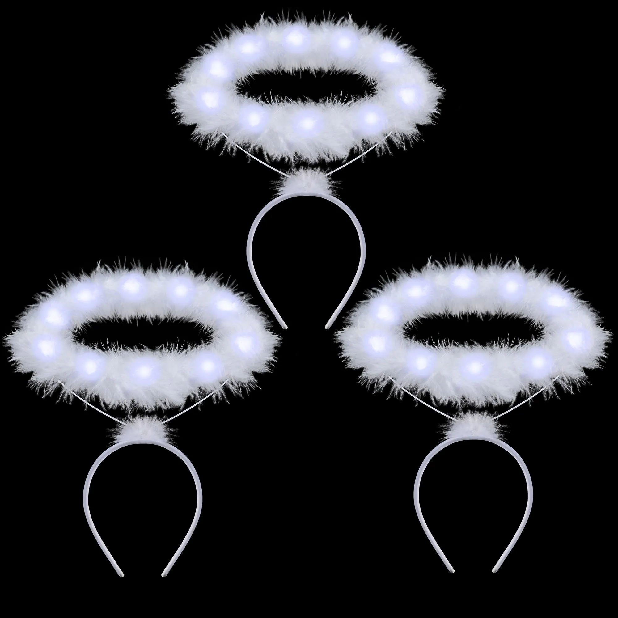 White LED Angel Halo Headband Cosplay Kit Role Play Accessories, 3 Pack