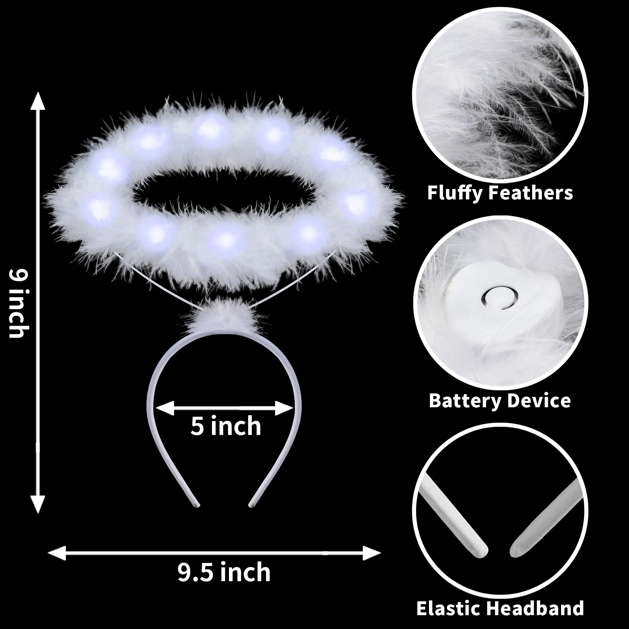 White LED Angel Halo Headband Cosplay Kit Role Play Accessories, 3 Pack