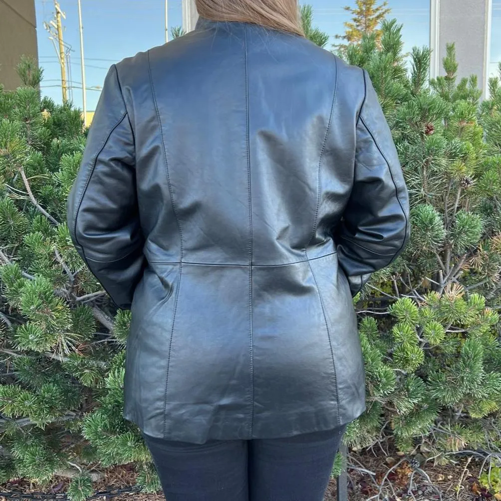 Women's Lamb Leather Jacket with Zipper and Dual Pockets