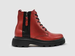 Women's Modern Lined Zip-Up Leather Boots - Red