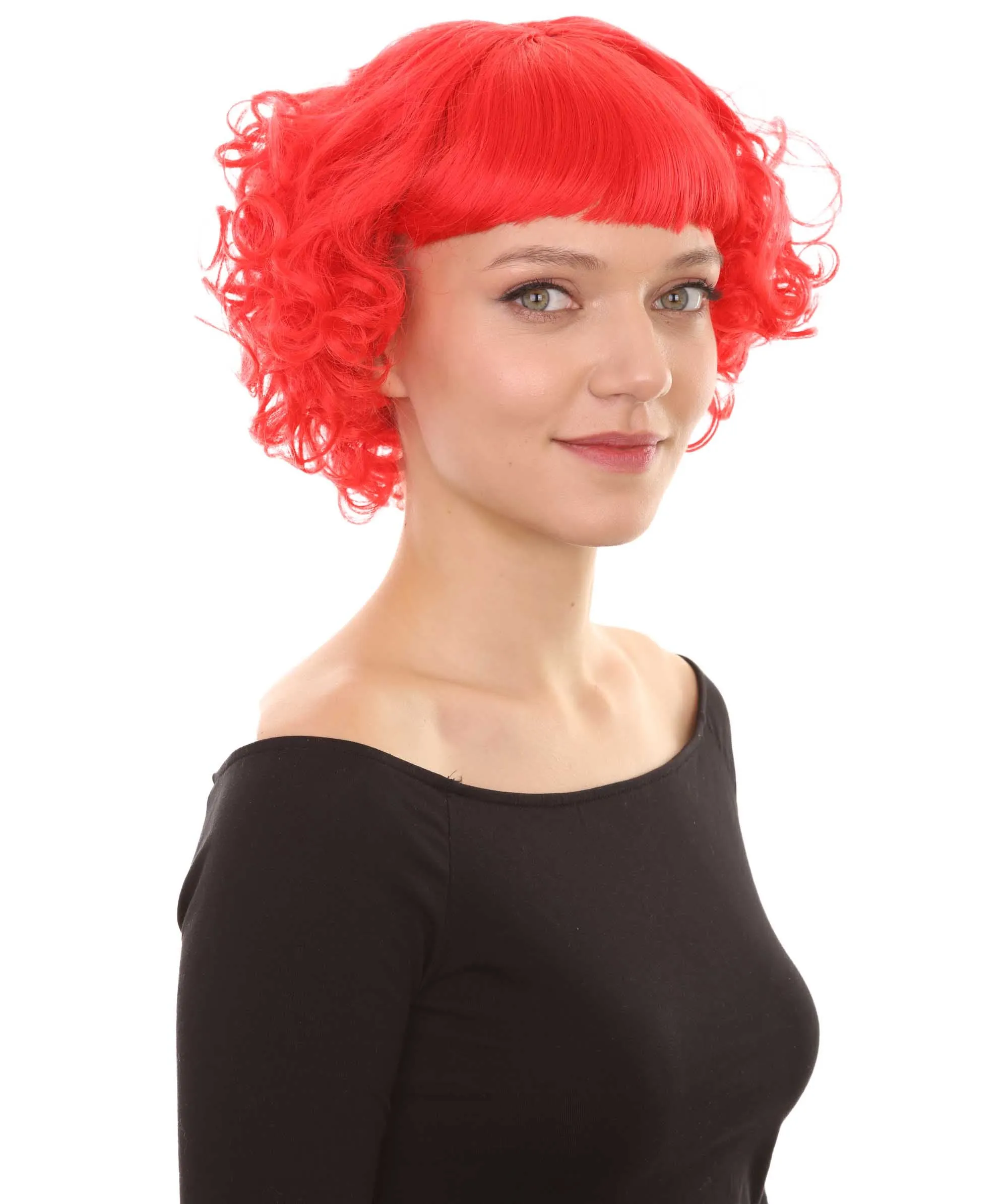 Women's Short Red Cute Curly Wavy Wig | Party Ready Fancy Cosplay Halloween Wig | Premium Breathable Capless Cap