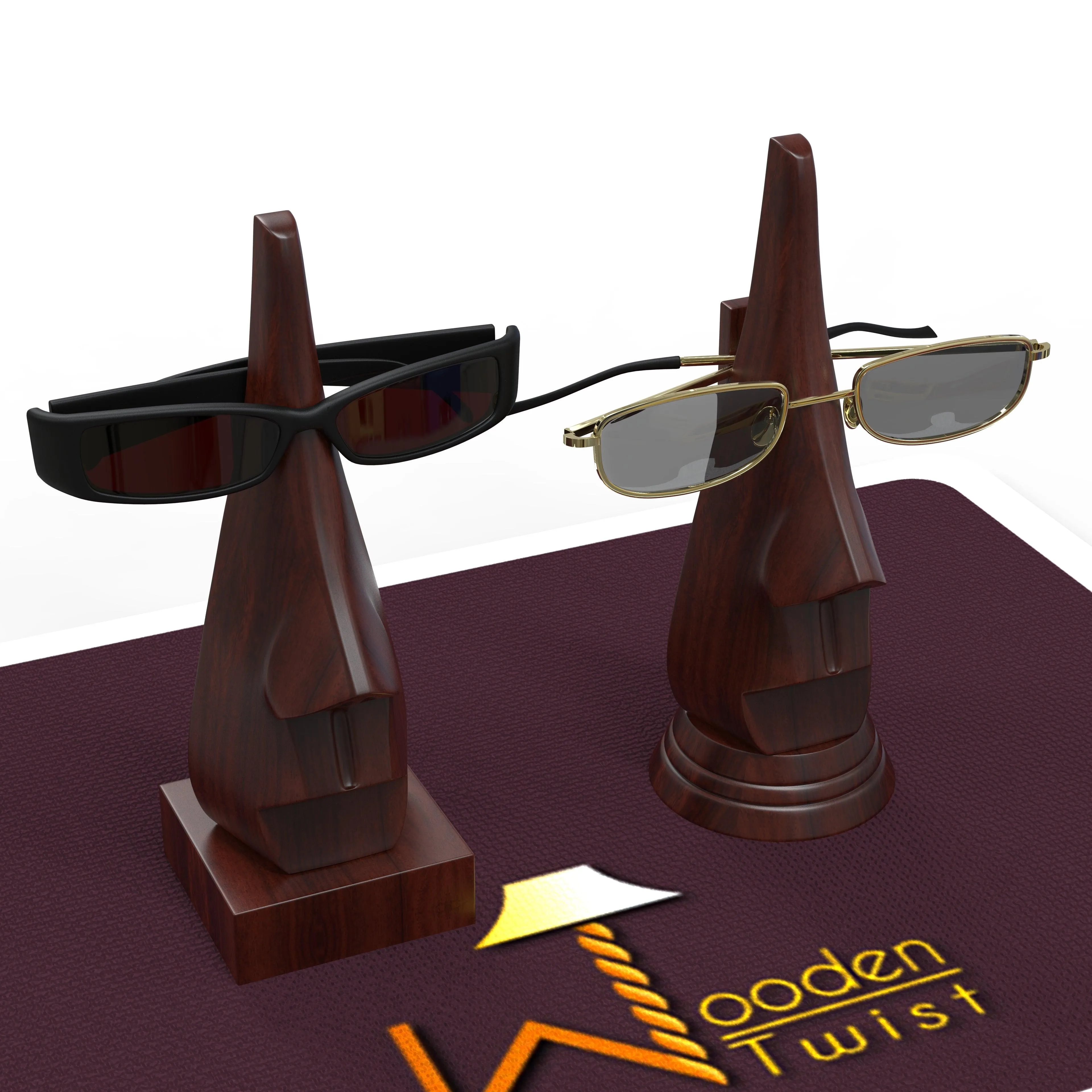 Wooden Twist Nose Shaped Spectacle Holder Specs Stand For Office Desktop