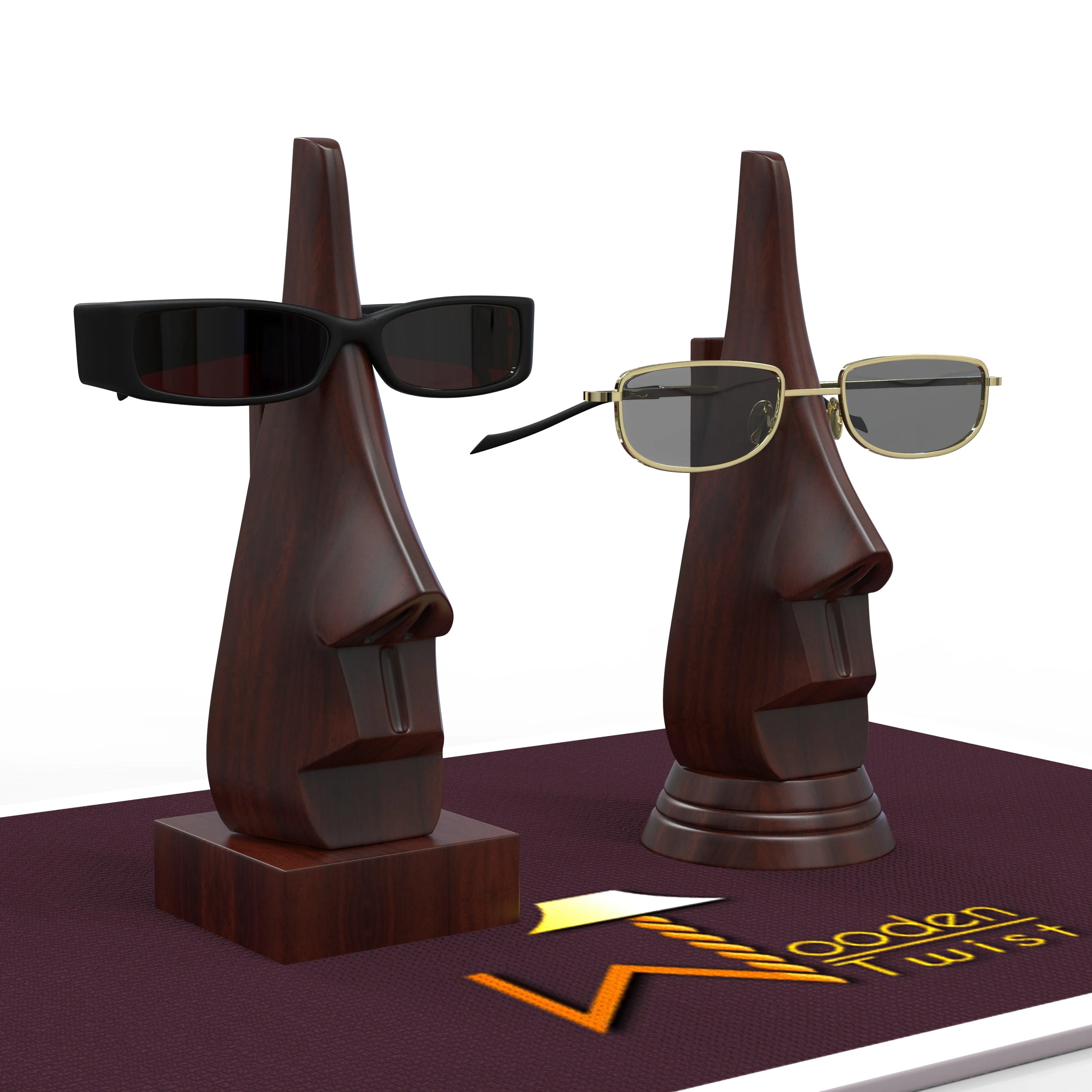 Wooden Twist Nose Shaped Spectacle Holder Specs Stand For Office Desktop