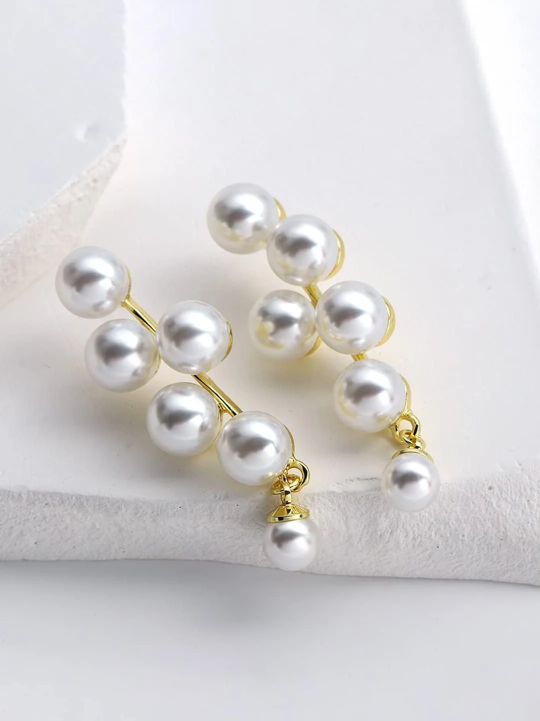 Yellow Chimes Pearl Danglers Earrings for Women | White Earrings for Girls | Gold Plated Fashion Women Earrings | Long Pearls Dangler Earrings | Birthday Gift For Girls Anniversary Gift for Wife