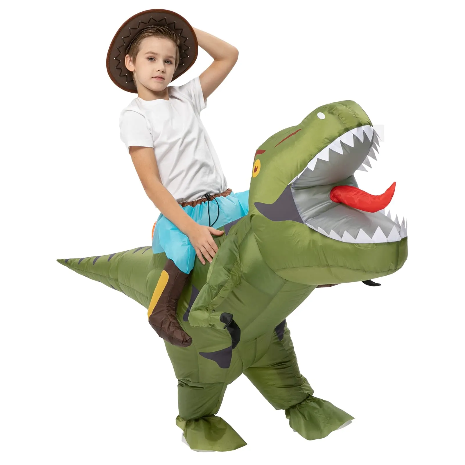 YIWA Halloween Inflatable Dinosaur Costume for Kids Green