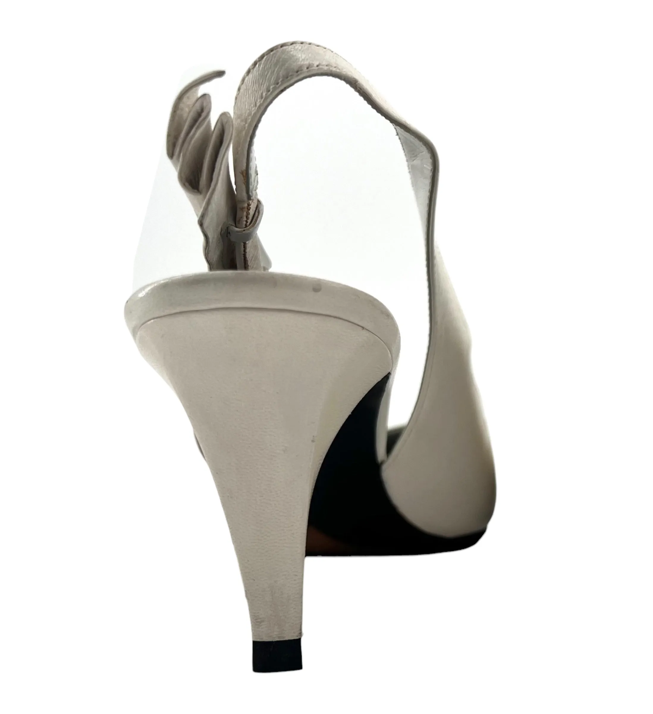 Yves Saint Laurent 1985 Deco Winged Eggshell White Slingback Heels